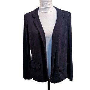 J JILL Black Linen Blend Blazer Jacket Pockets Minimal Small